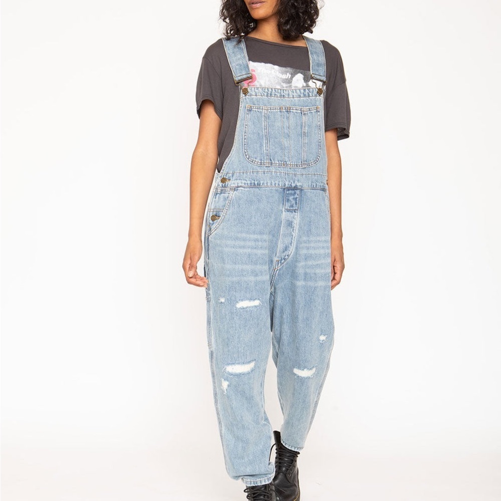 NWT Sandrine Rose x Free People Denim Distressed Overalls